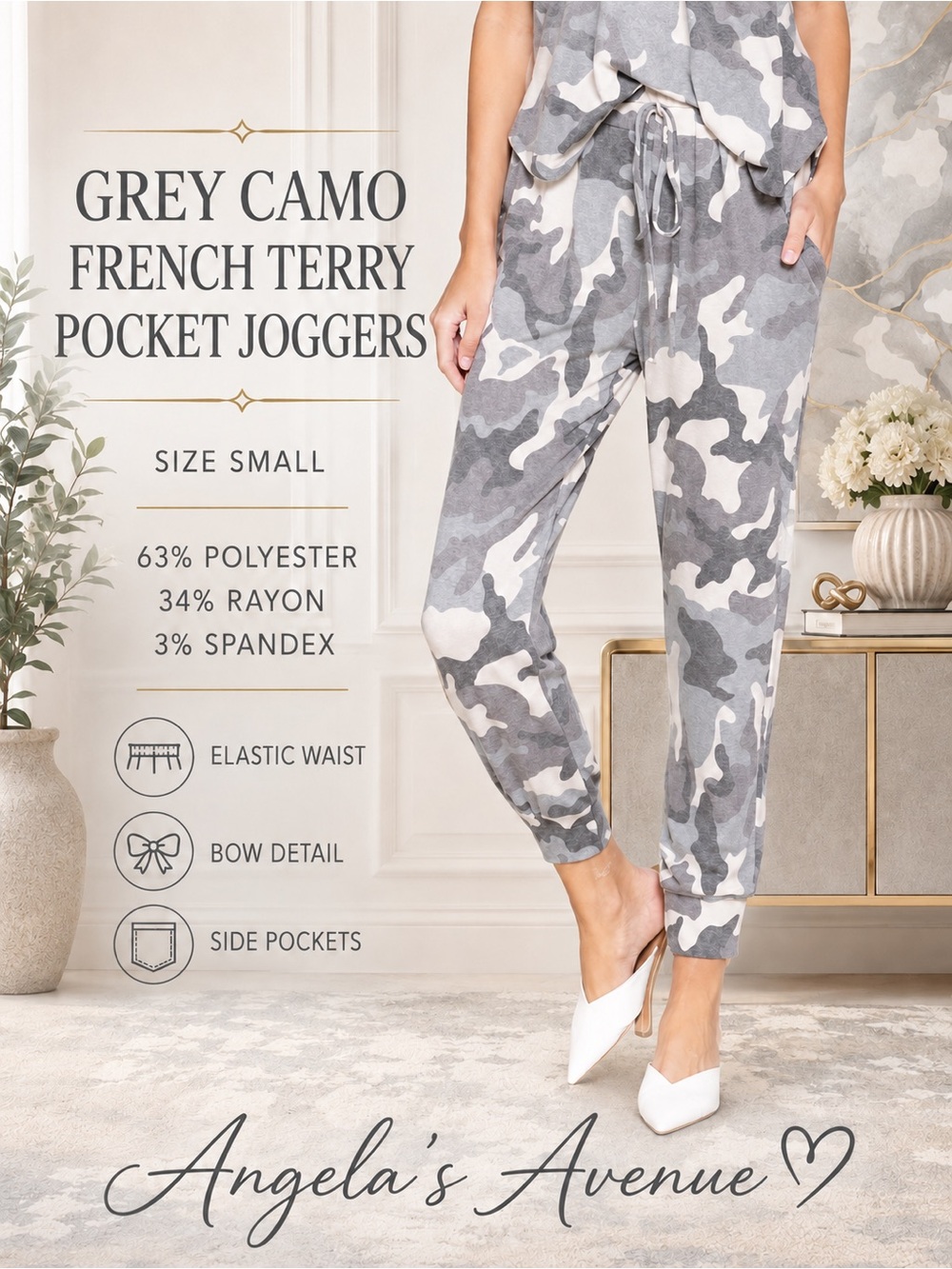 Camo Grey French Terry Pocket Joggers NEW